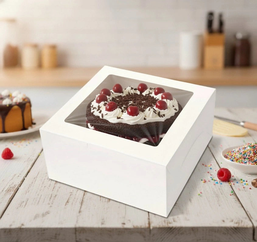 White Kraft Cake Box with Top Window view application — cake box wholesale