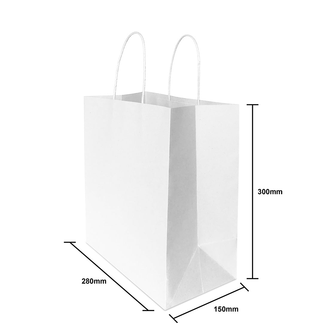 White Twisted Handle Paper Bag Size M (TH03) - 280 X 150 X 300 mm dimensions for wholesale order