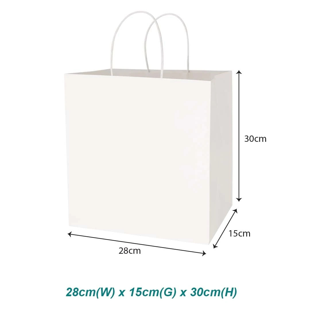 White Twisted Handle Paper Bag Size M (TH03) - 280 X 150 X 300 mm dimensions for wholesale order