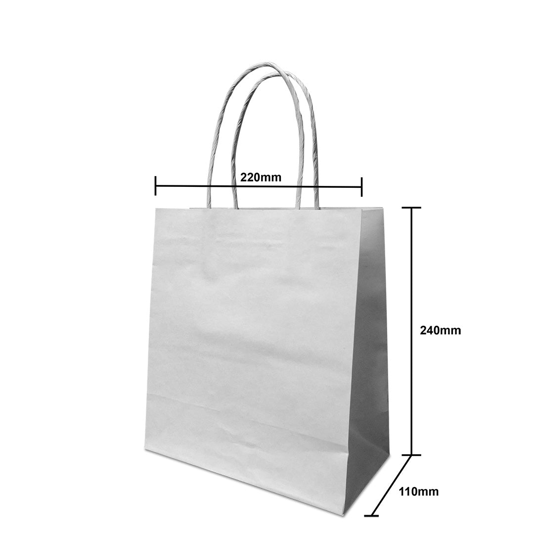 White Twisted Handle Paper Bag Size S - 220 X 110 X 240 mm dimensions for wholesale order