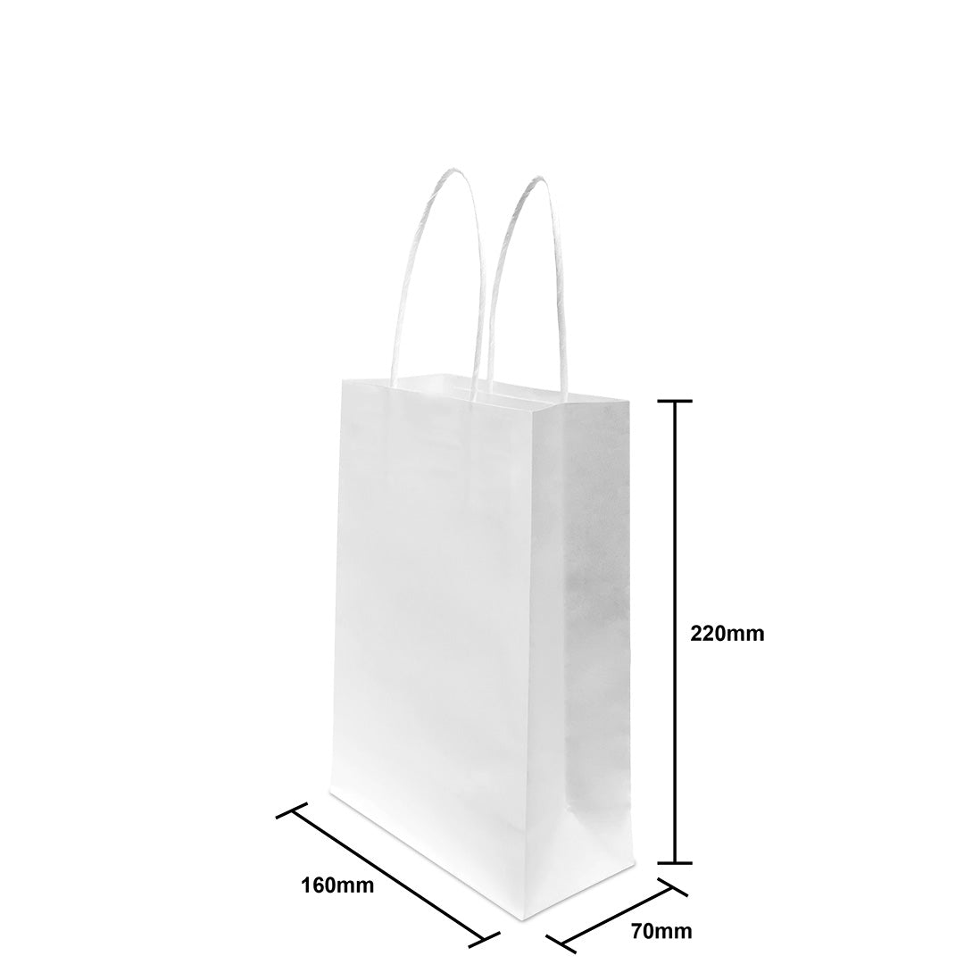White Twisted Handle Paper Bag Size XXS - 160 X 70 X 220 mm dimensions for wholesale order