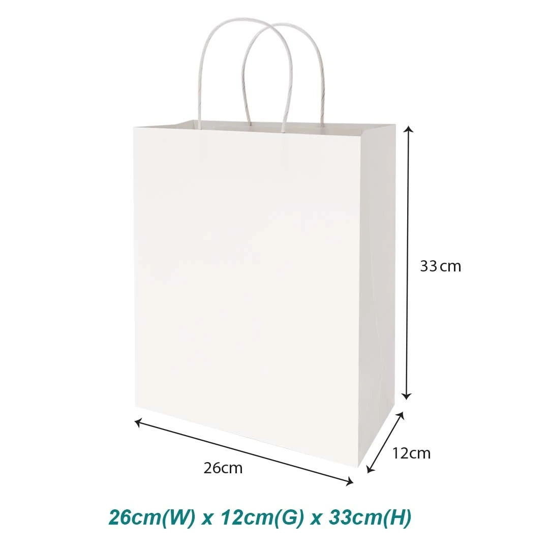 White Twisted Handle Paper Bag Size L - 260 X 120 X 330 mm dimensions for wholesale order Malaysia