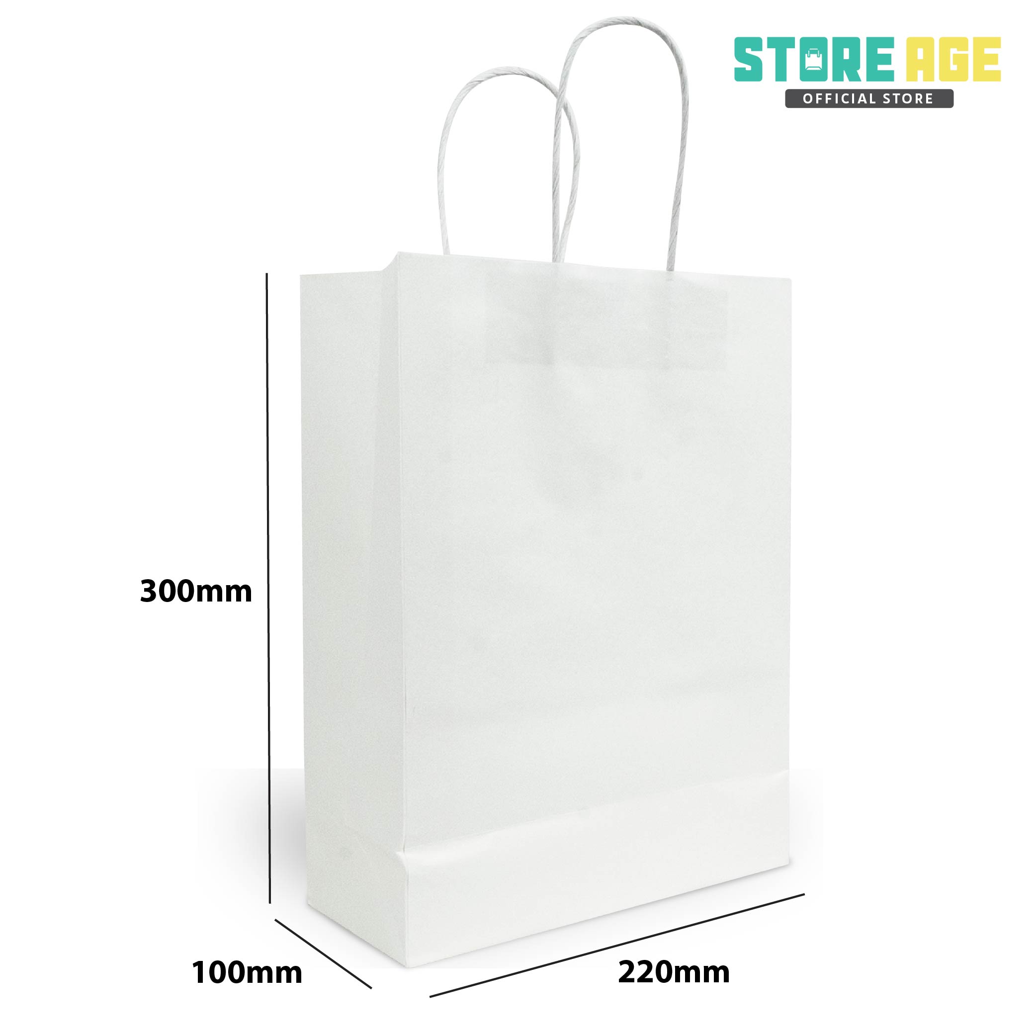 White Twisted Handle Paper Bag Size M - 220 X 100 X 300 mm dimensions for wholesale order