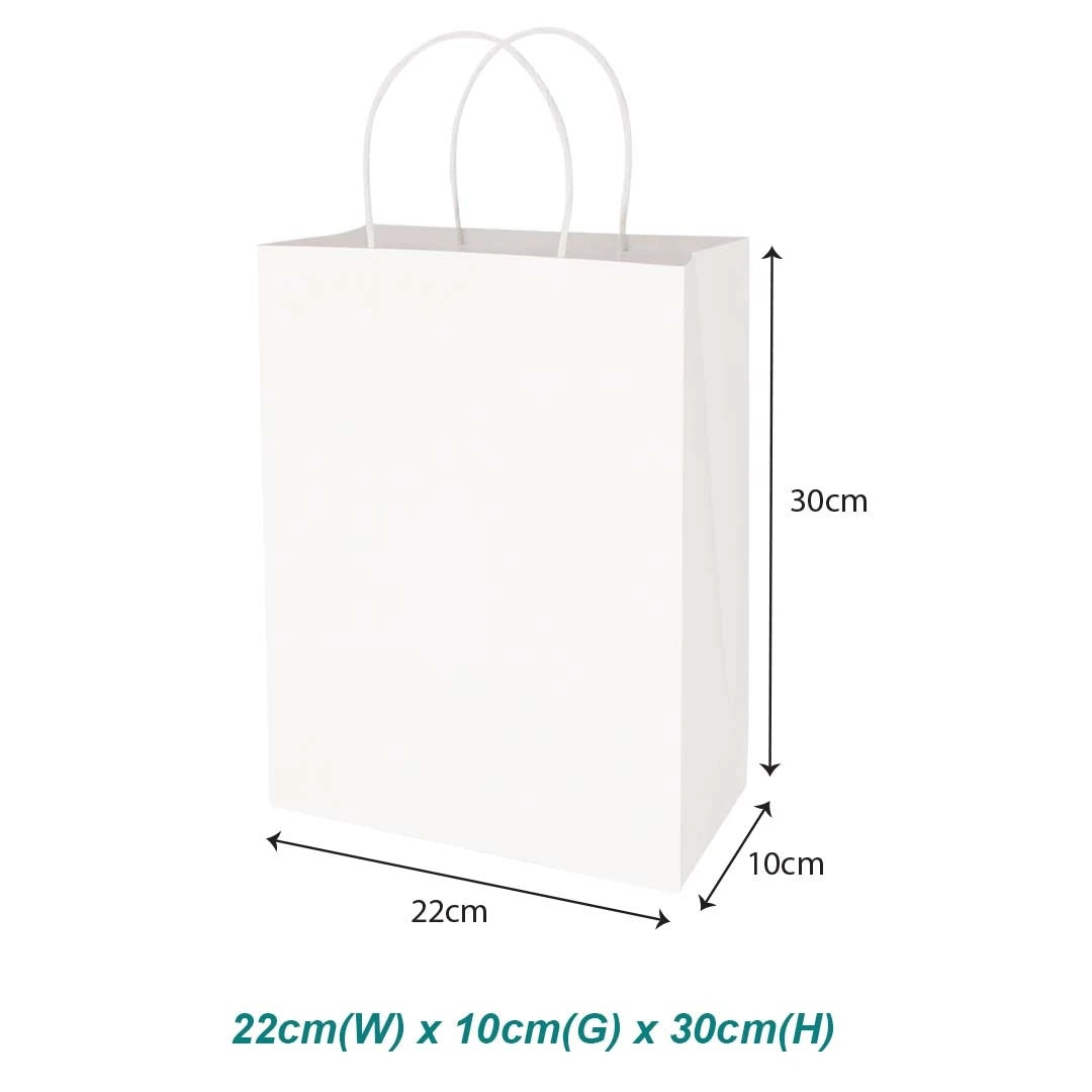 White Twisted Handle Paper Bag Size M - 220 X 100 X 300 mm dimensions for wholesale order
