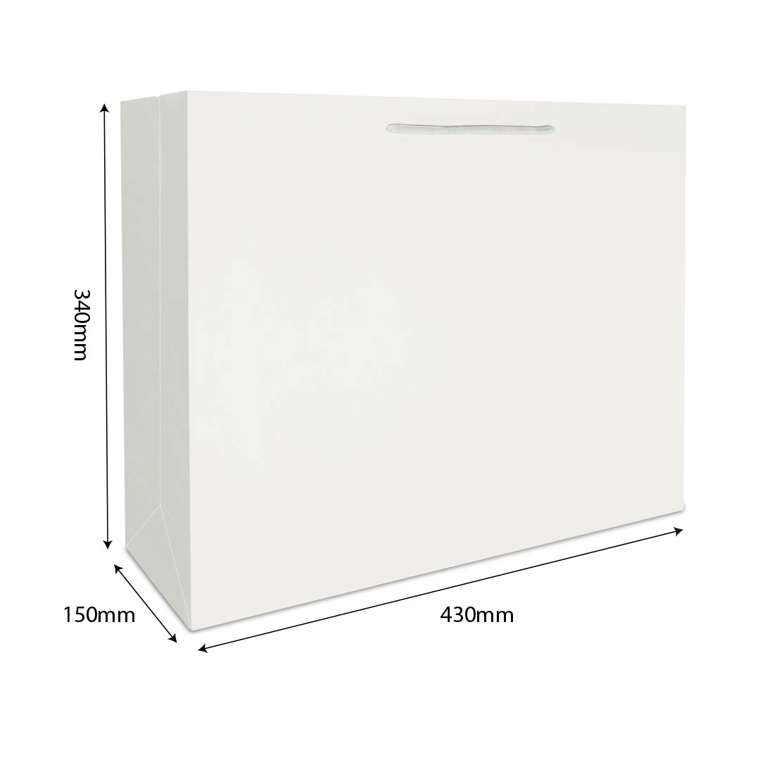 Rope Handle White Kraft Paper Bag Size XL dimensions in white for wholesale order